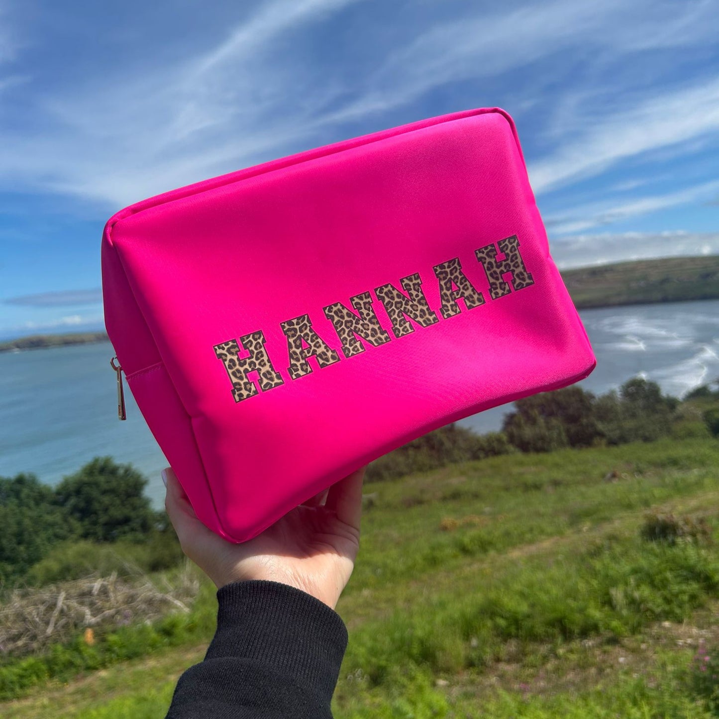 Leopard Print Letter Personalised Bag – Custom Name Travel Pouch