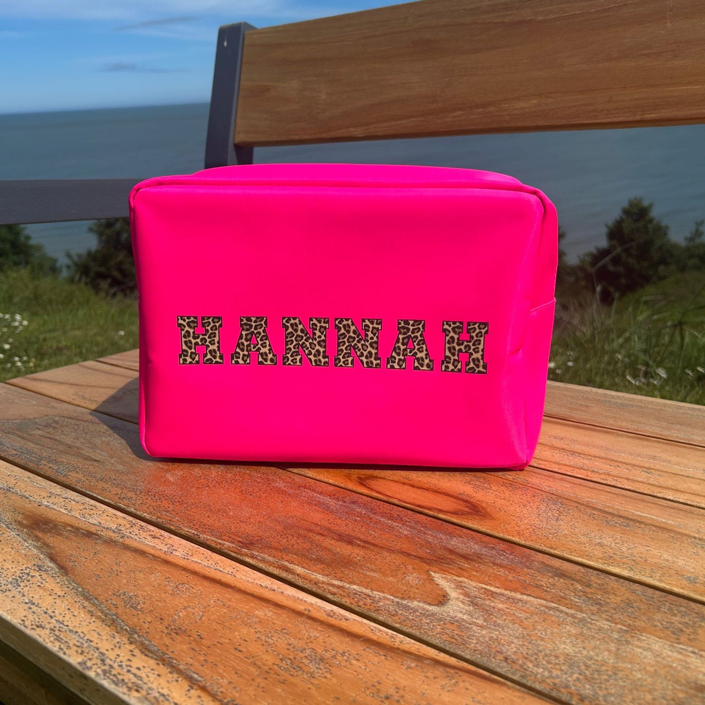 Leopard Print Letter Personalised Bag – Custom Name Travel Pouch