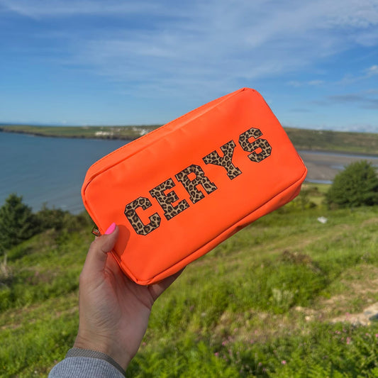 Leopard Print Letter Personalised Bag – Custom Name Travel Pouch