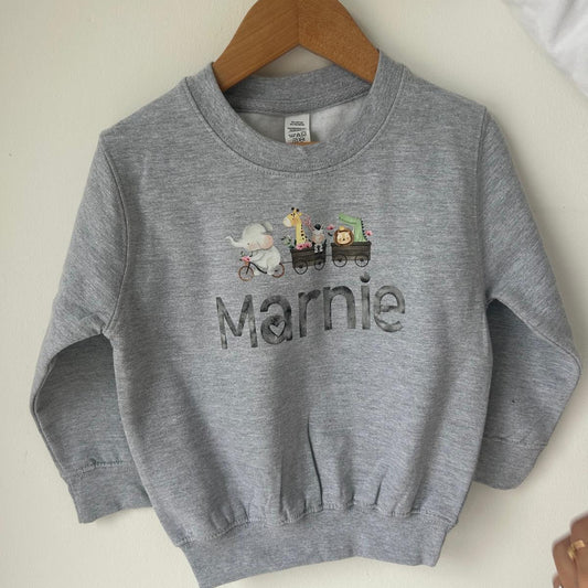 Personalised Animal Train Kids Jumper