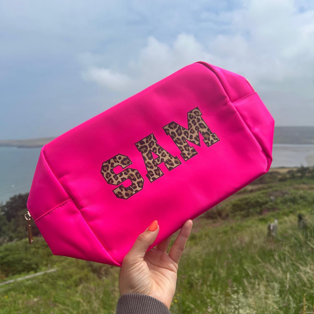 Leopard Print Letter Personalised Bag – Custom Name Travel Pouch