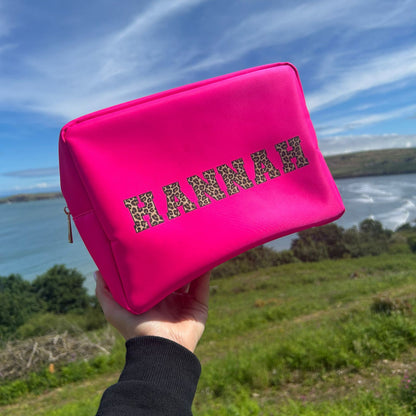 Leopard Print Letter Personalised Bag – Custom Name Travel Pouch