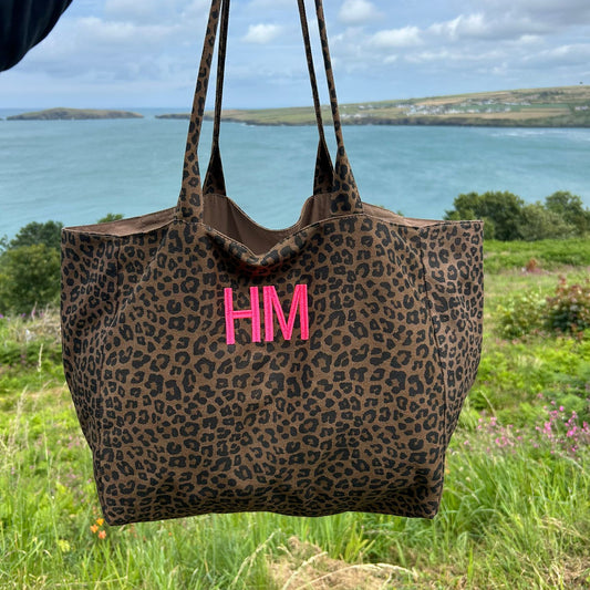Personalised Leopard Print Tote Bag – Custom Embroidered Name or Initials