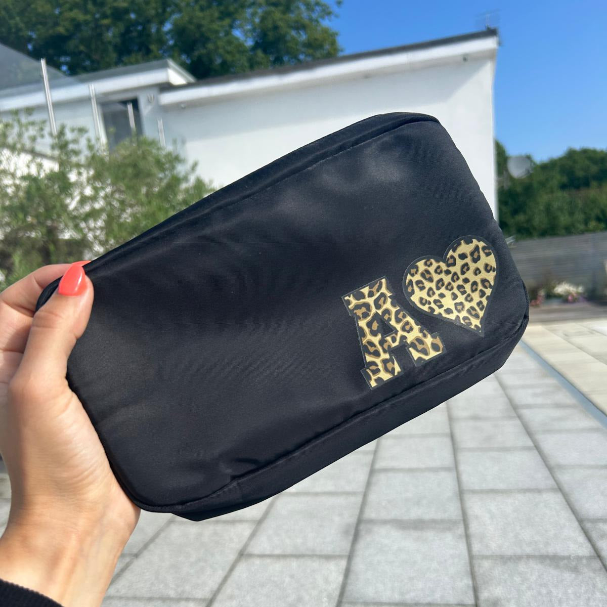 Leopard Print Letter Personalised Bag – Custom Name Travel Pouch