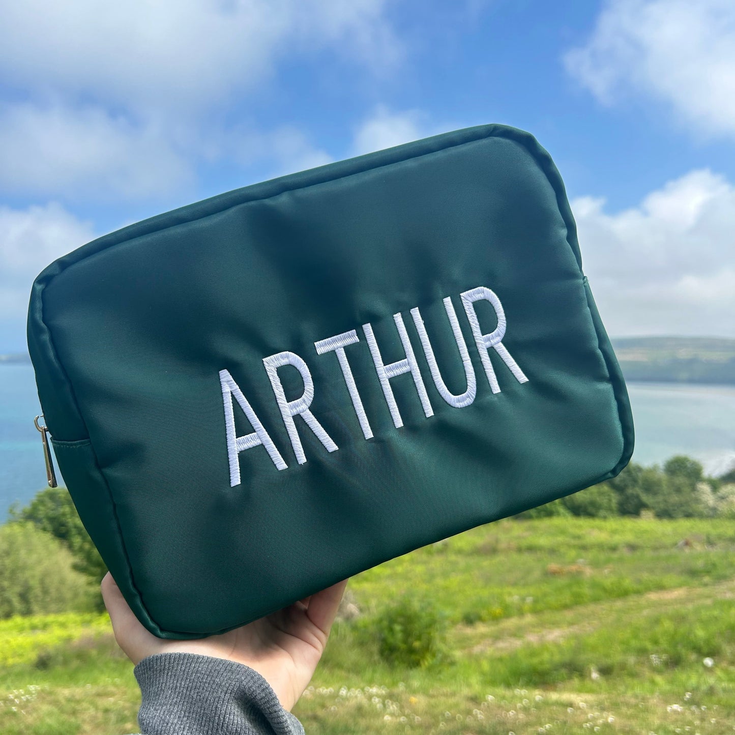 Large Personalised Embroidered Pouch – Custom Name Travel Bag