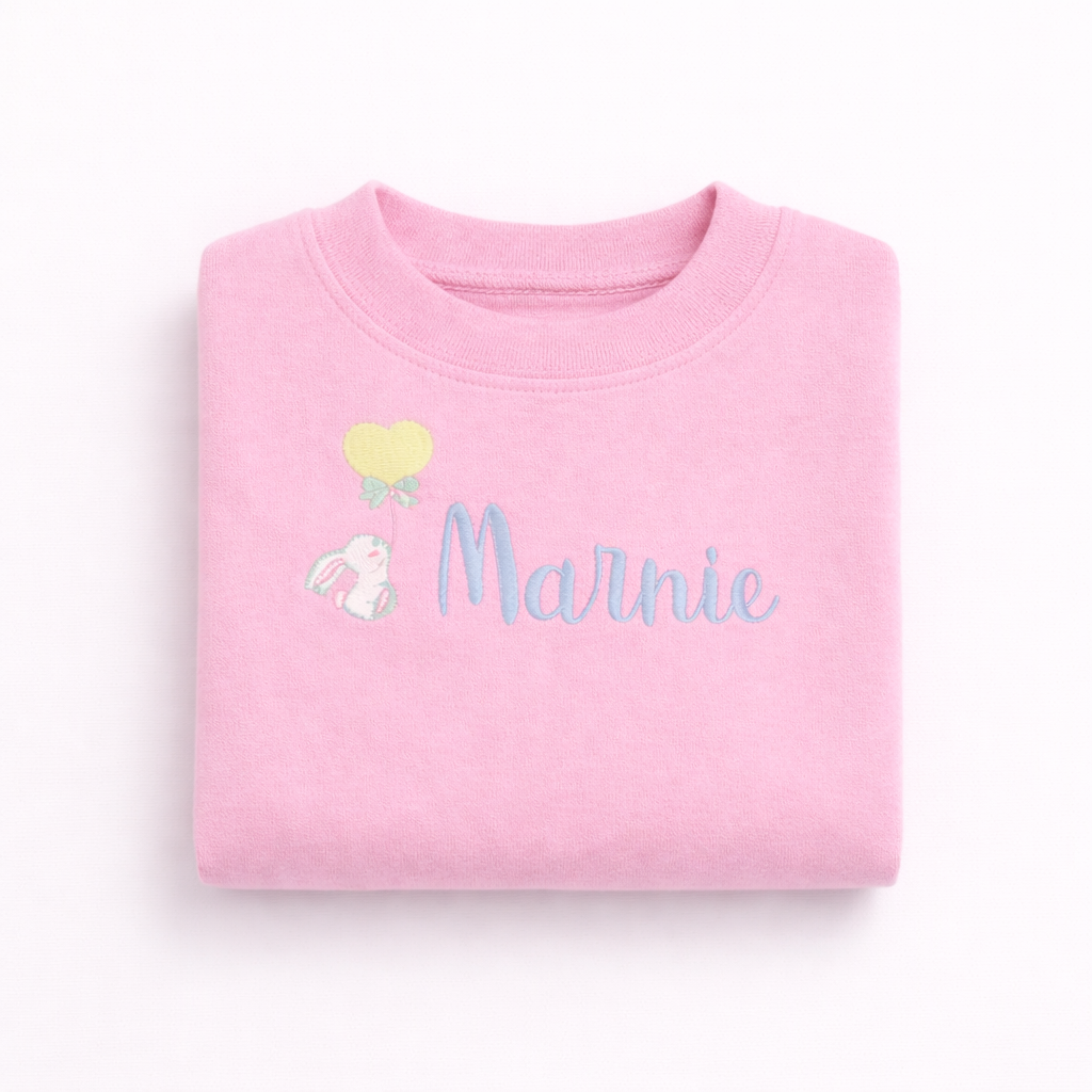 Kids Embroidered Bunny Jumper – Baby Pink
