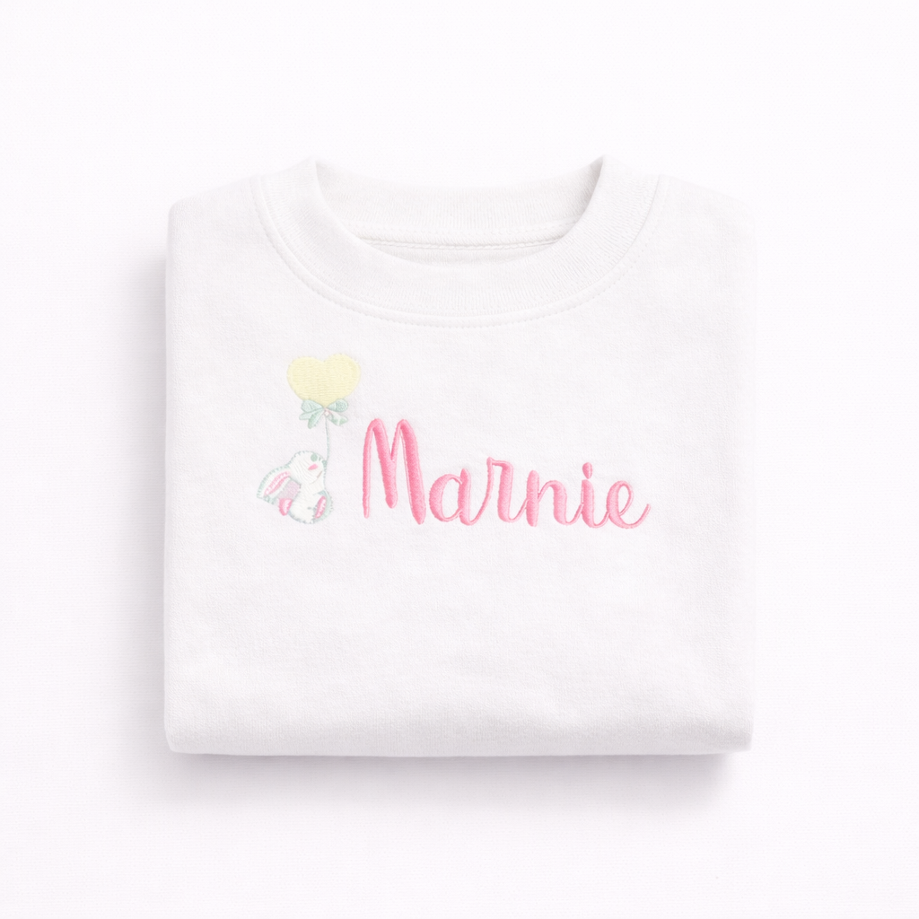 Kids Embroidered Bunny Jumper – Baby Pink
