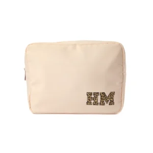 Large Leopard Print Letter Pouch – Cream