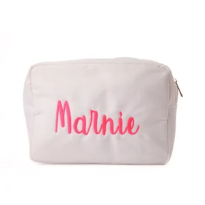 Large Personalised Pouch – Embroidery – White
