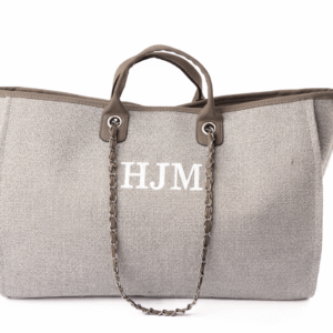 Large Initial Chain Canvas Tote – Grey