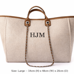 Large Initial Chain Canvas Tote – Brown