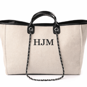 Large Initial Chain Canvas Tote – Cream