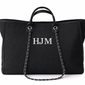 Large Initial Chain Canvas Tote – Black