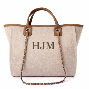 Medium Initial Chain Canvas Tote – Brown