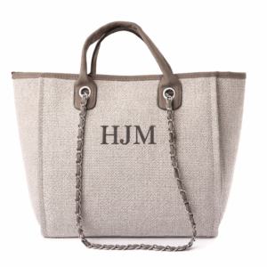 Medium Initial Chain Canvas Tote – Grey
