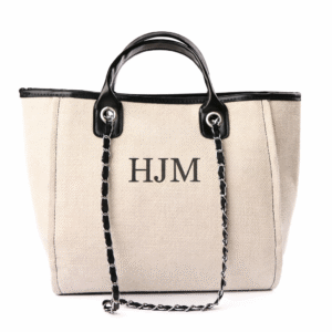 Medium Initial Chain Canvas Tote – Cream