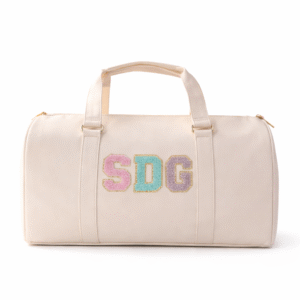 Personalised Glitter Patch Duffle Bag- Cream