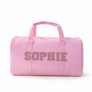 Personalised Glitter Patch Duffle Bag- Baby Pink