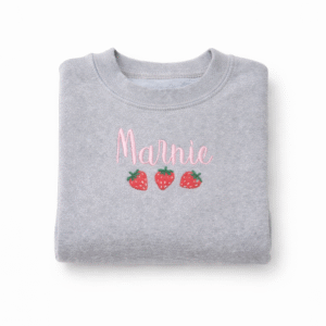 Strawberry Embroidered Name Jumper – Grey