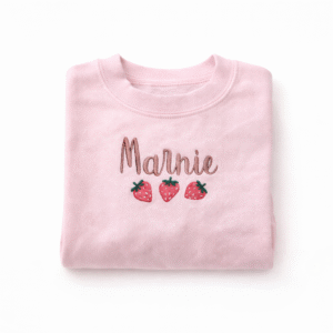 Strawberry Embroidered Name Jumper - Baby Pink